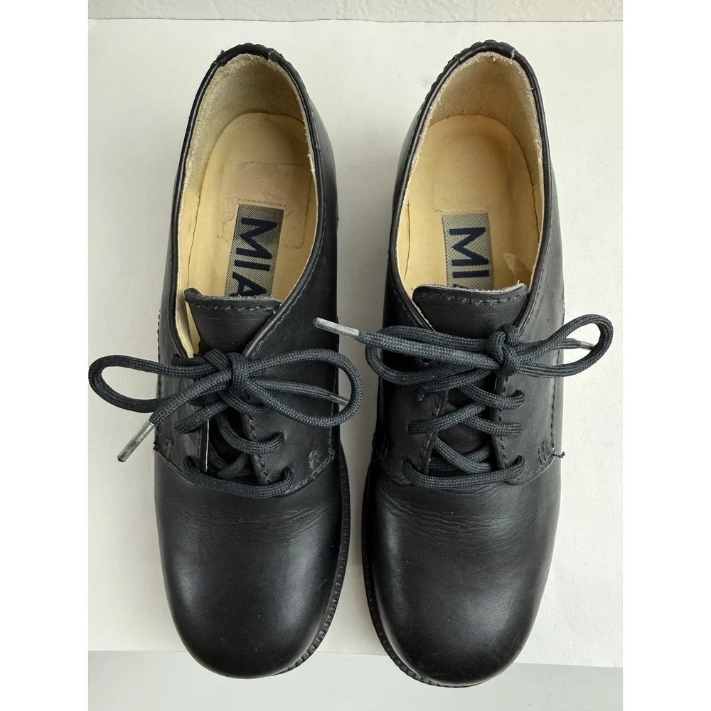 MIA Y2K Blk Leather Oxford Platform Chunky Heel Shoe Sz7 90s‎ Grunge Goth Witchy
